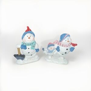 Ceramic World Vintage Skinny Thin Snowman Figurines Winter Christmas Decor EUC